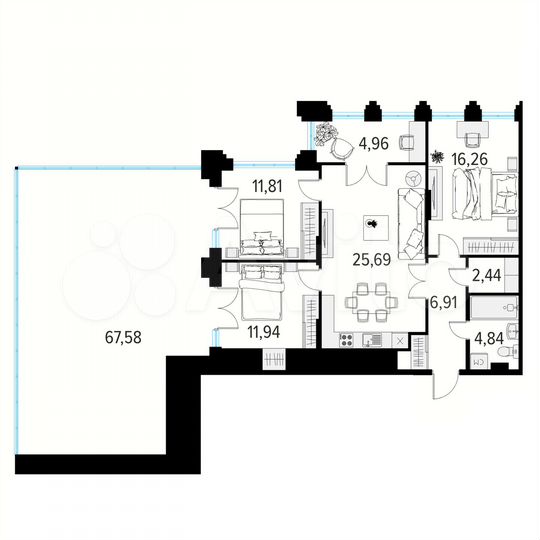 3-к. квартира, 149,9 м², 7/10 эт.