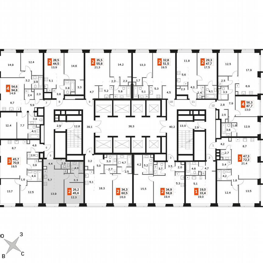 1-к. квартира, 45,6 м², 48/60 эт.