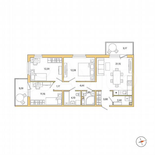 3-к. квартира, 79,1 м², 4/9 эт.