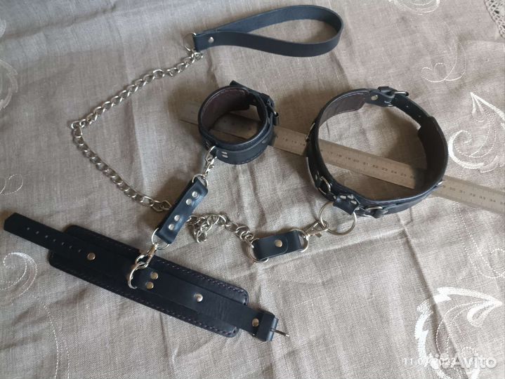 Кожаный парный браслет и чокер