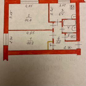 2-к. квартира, 42 м², 1/2 эт.