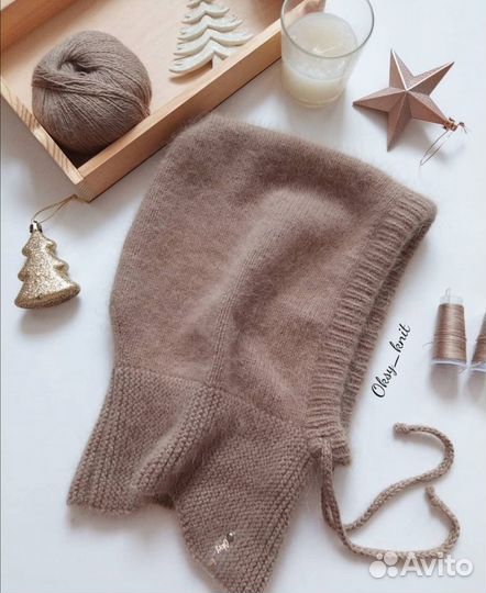 Шапка Капор из пряжи Пух норки