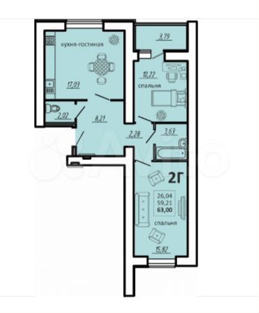 2-к. квартира, 63 м², 7/15 эт.