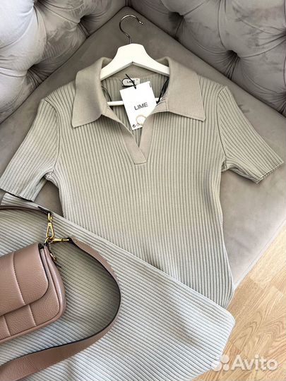 Lime Трикотажное платье поло в цвете хаки 48-50