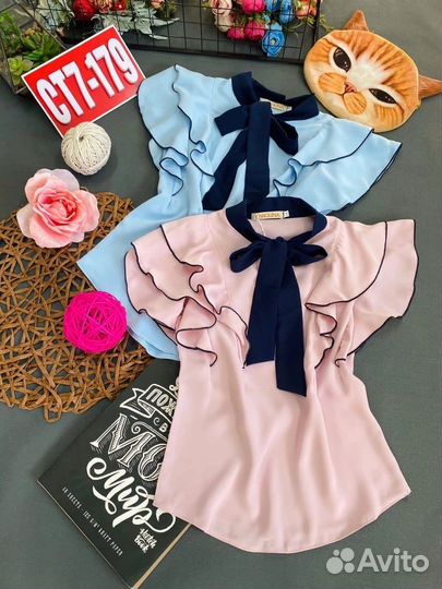 Блузка школа белая 140, розовая 128