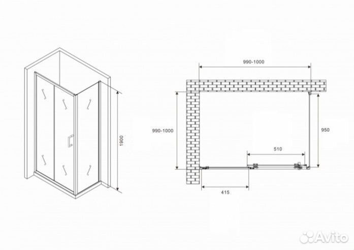 Душевой уголок Abber Schwarzer Diamant AG301005-S1005 100x100