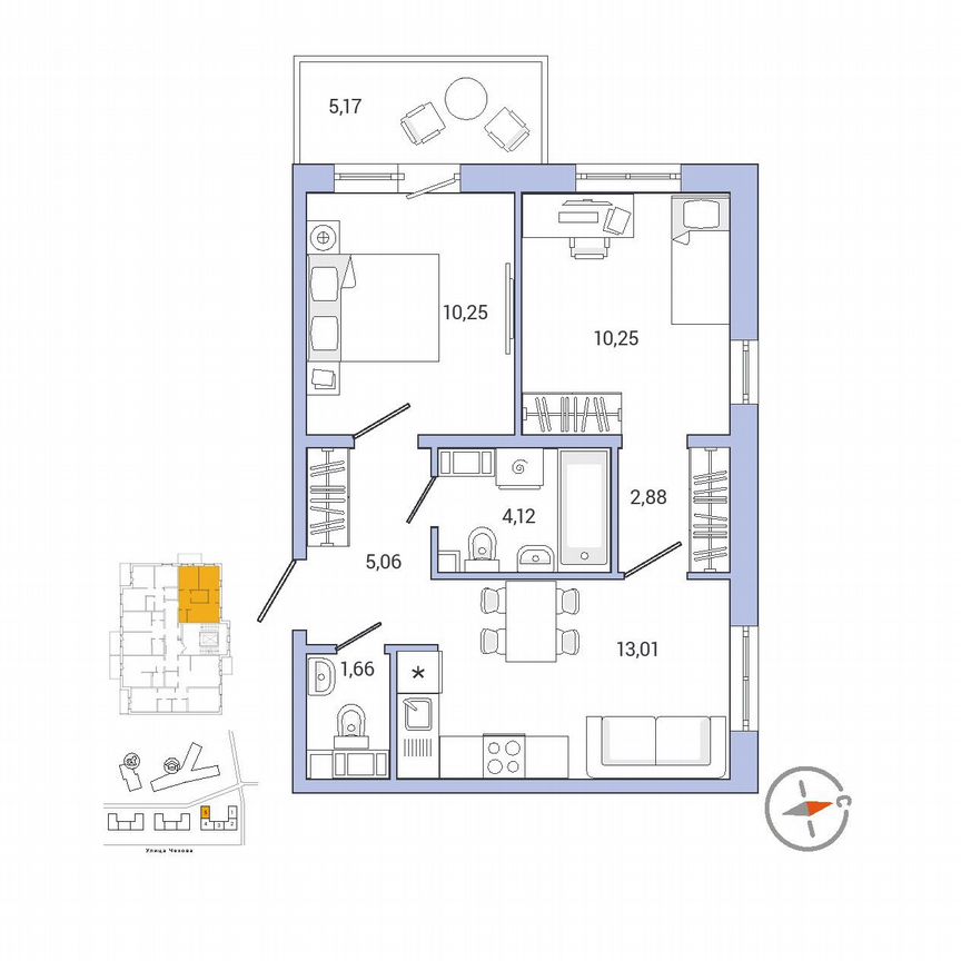 2-к. квартира, 48,9 м², 8/9 эт.
