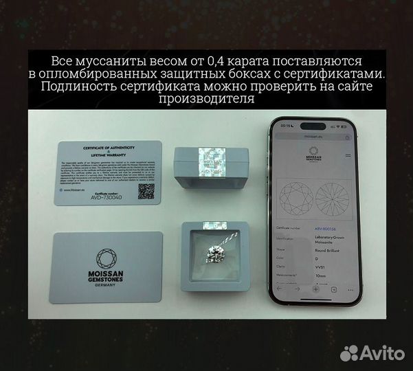 Муассаниты. Сделано в Германии. С сертификатами 451HF245-261GL4312 36UU201