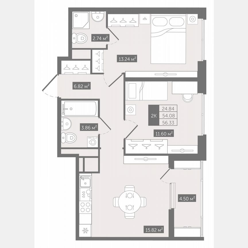 2-к. квартира, 56,1 м², 8/10 эт.