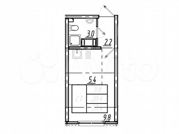 Квартира-студия, 20,4 м², 7/25 эт.