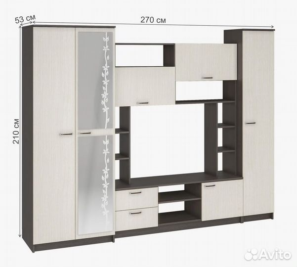 Стенка в гостиную со шкафом новая доставка Беленый