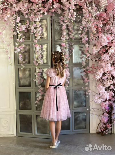 Платье в горошек розовое р122-152