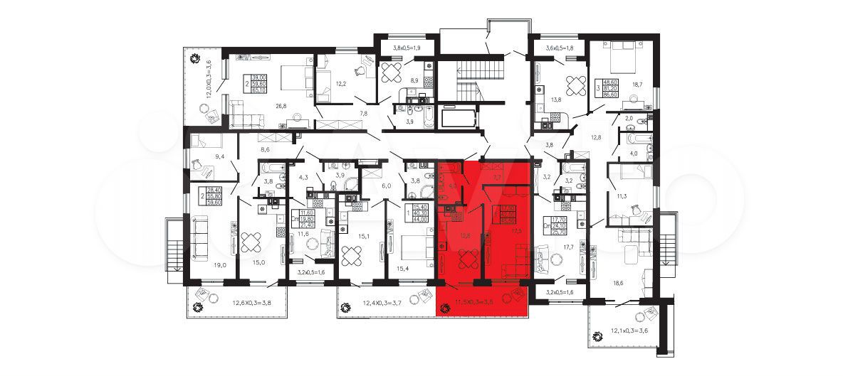 1-к. квартира, 45,5 м², 1/4 эт.