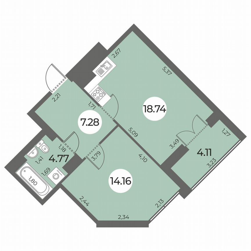 1-к. квартира, 47 м², 17/24 эт.