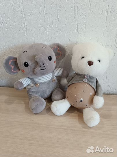 Мягкие игрушки слон и медвежонок