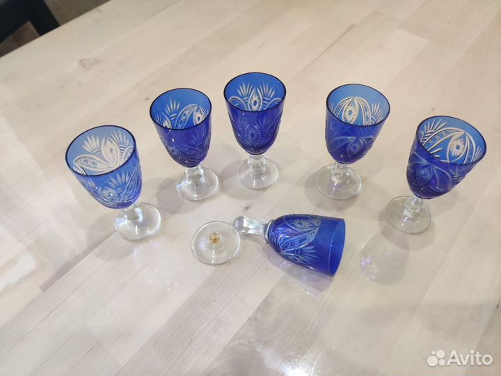 Рюмки 6 штук винтаж, хрусталь, cobalt