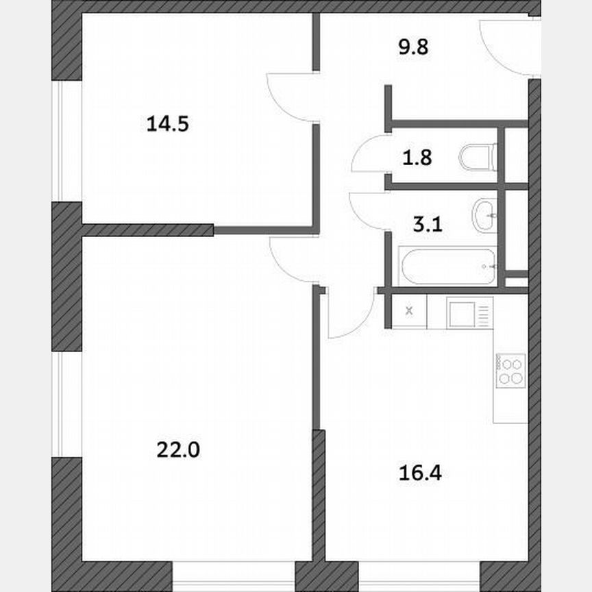 2-к. квартира, 67,6 м², 16/19 эт.