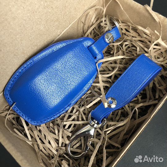 Чехол для ключа Mercedes синий кожаный