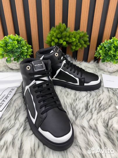 Высокие кеды натуральная кожа Balmain чёрные