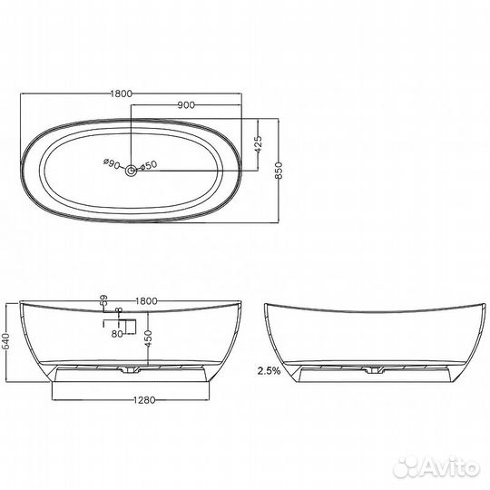 Ванна Abber Stein 180x85 AS9615-1.8 белая матовая