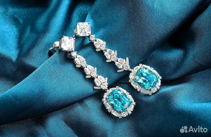 Серьги серебро 925 пробы с турмалин Параиба