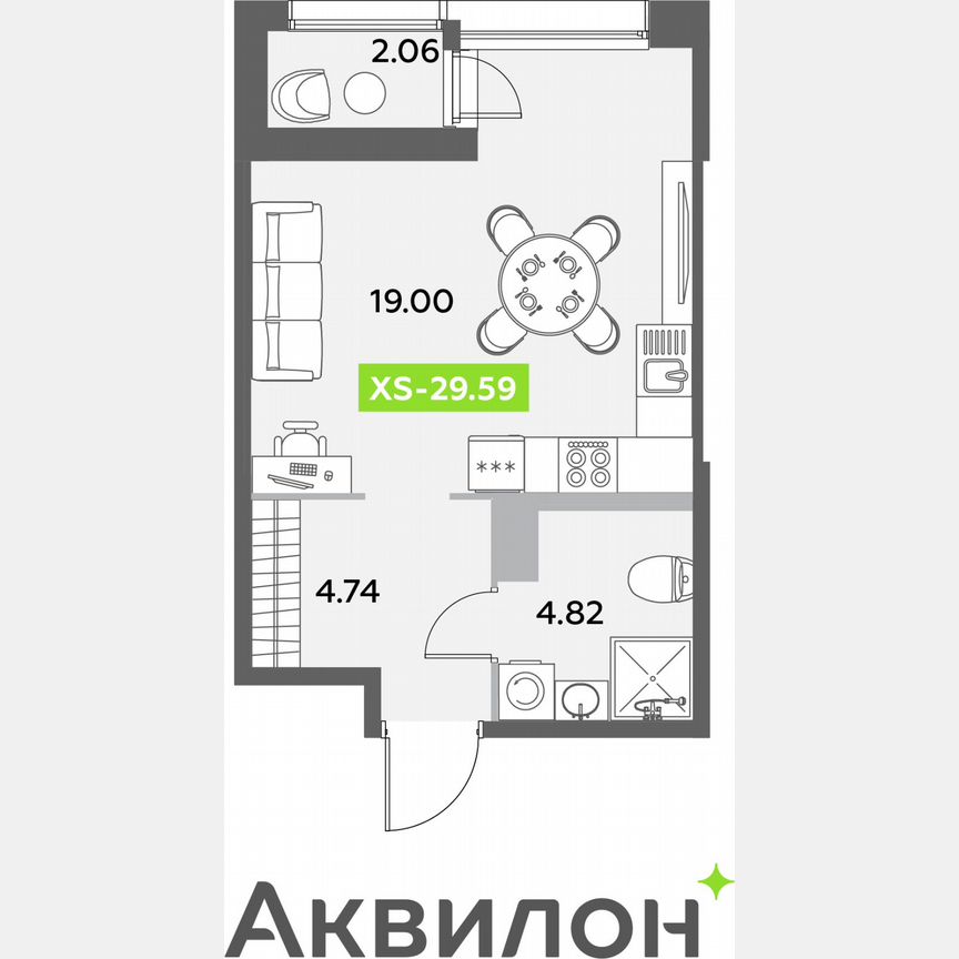 Квартира-студия, 29,6 м², 3/12 эт.