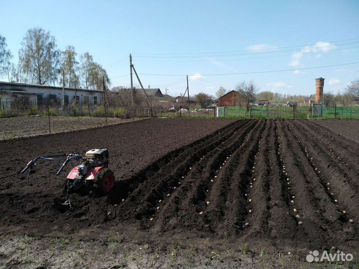 Вспашка земли мотоблоком