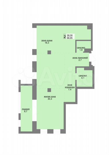 2-к. квартира, 69 м², 7/31 эт.