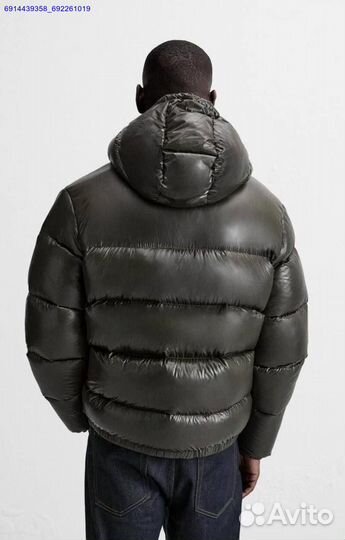 Пуховик Zara x Moncler Глянцевый Хаки (Арт.37843)