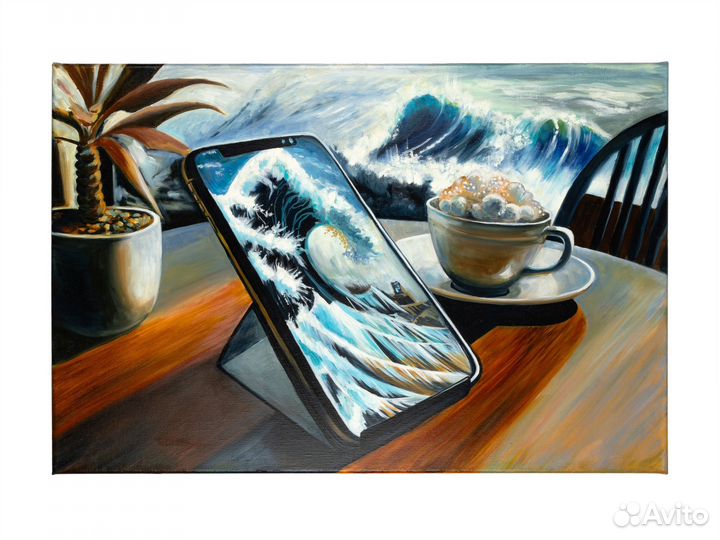 Картина маслом на холсте Телефон и волны