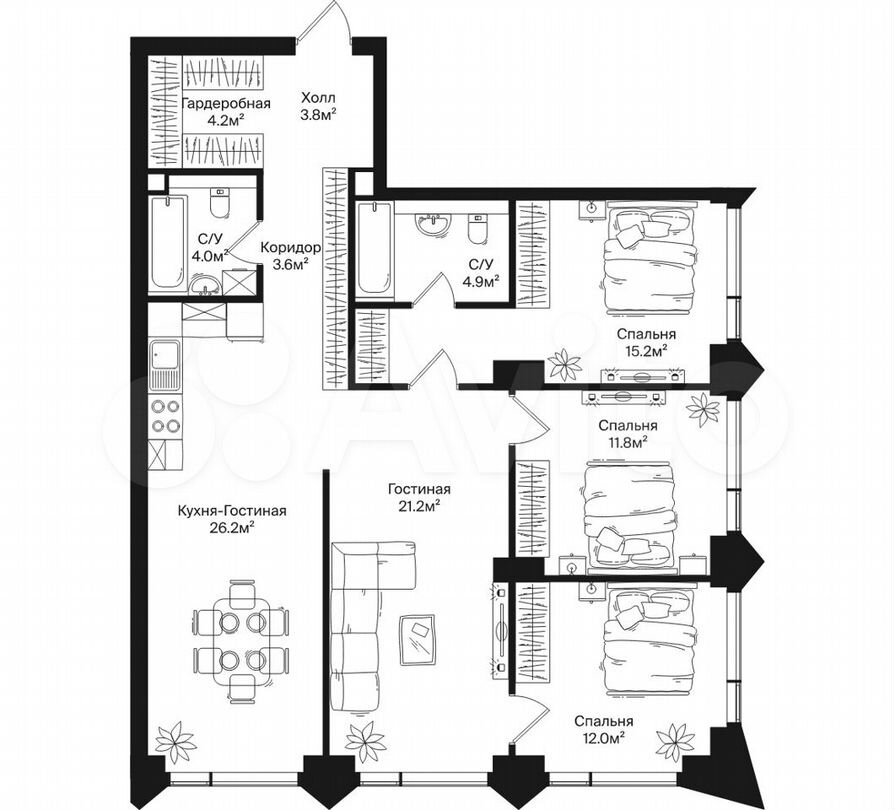 4-к. квартира, 106,9 м², 39/44 эт.