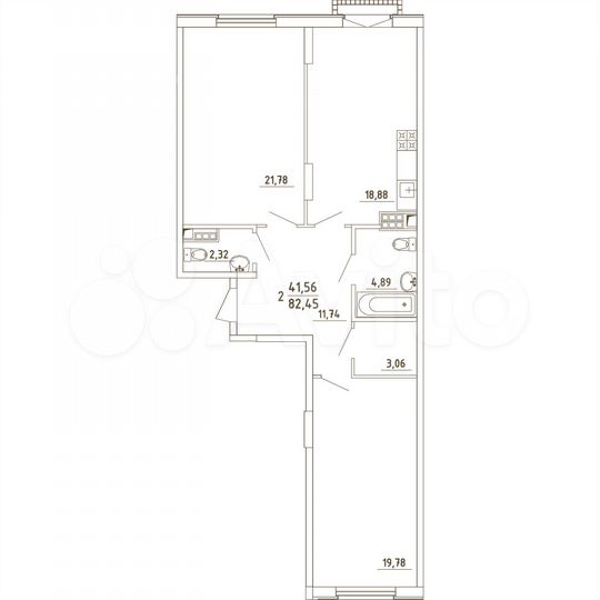2-к. квартира, 82,5 м², 3/4 эт.