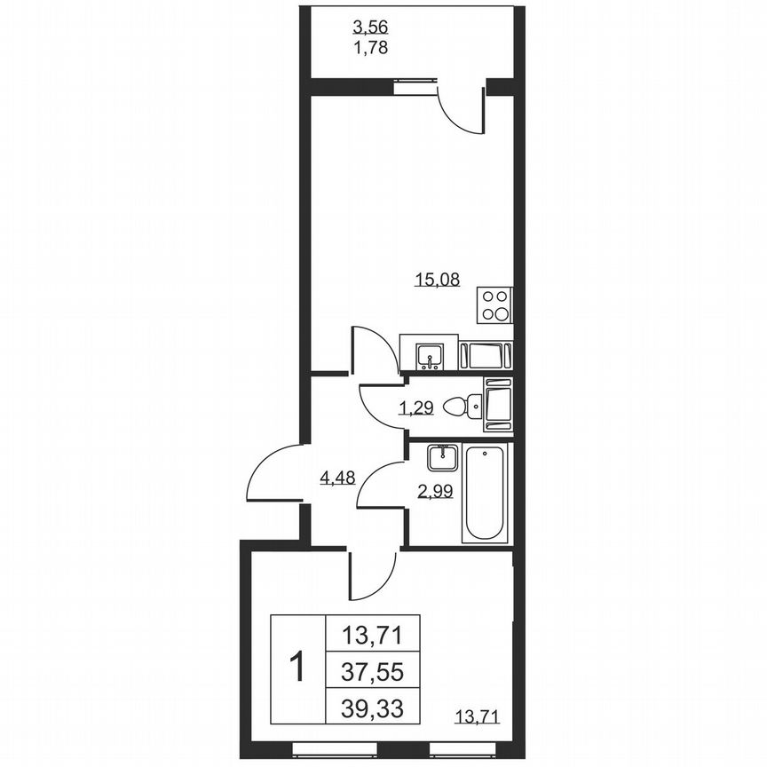 1-к. квартира, 39,3 м², 17/19 эт.