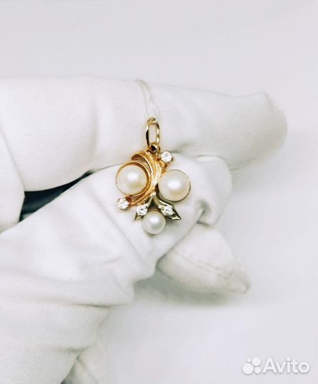 Золотая подвеска 583 пробы с жемчугои