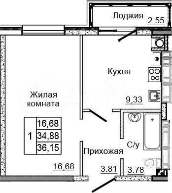 1-к. квартира, 36 м², 4/5 эт.