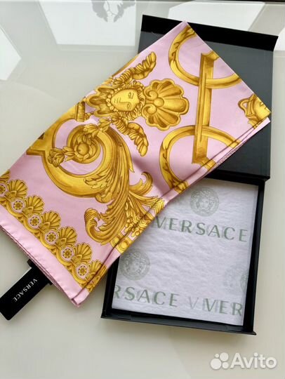 Versace платок шелк оригинал, розовый золото узор