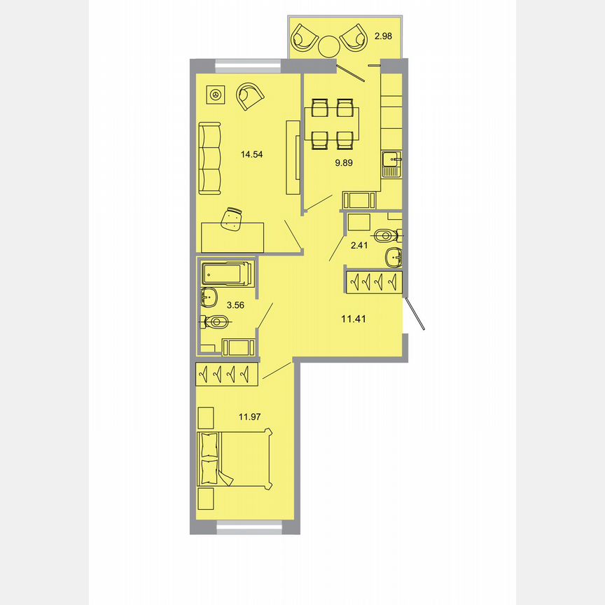 2-к. квартира, 53,6 м², 7/15 эт.