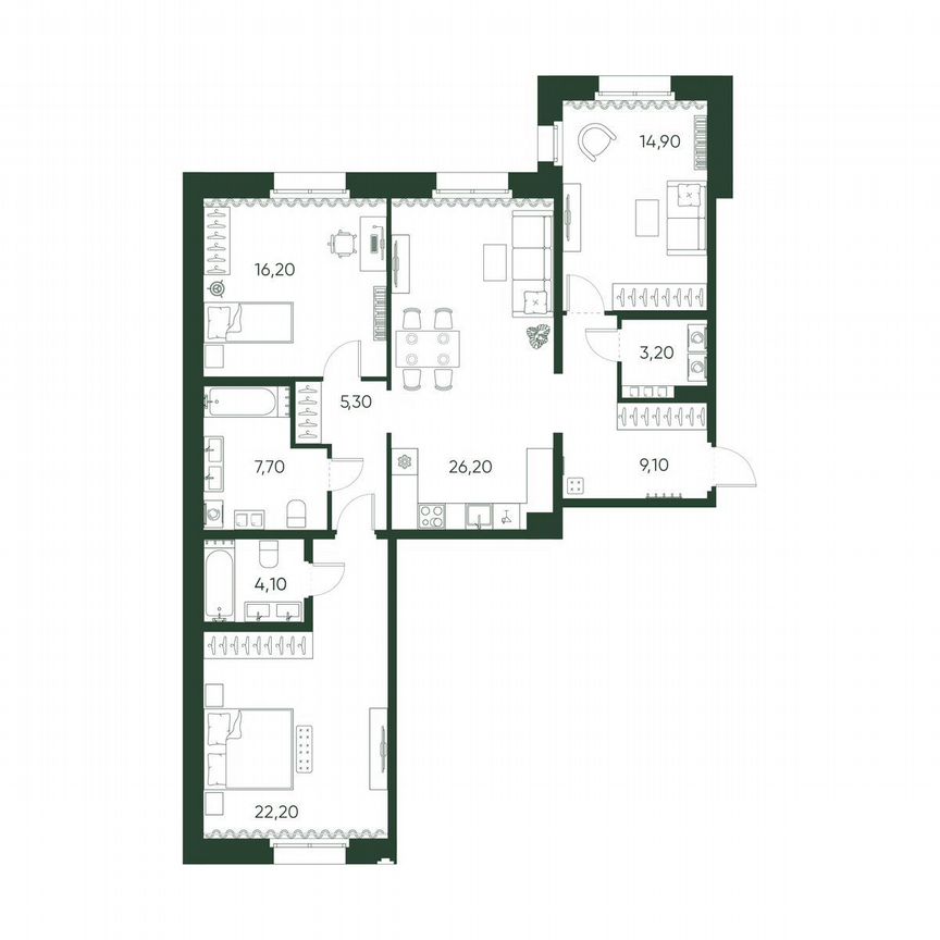 3-к. квартира, 108,9 м², 3/9 эт.