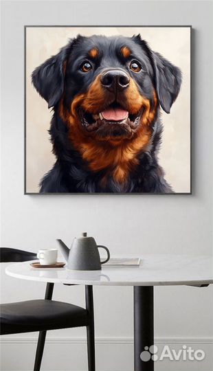 Картина маслом собака-улыбака Премиум холст