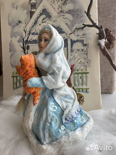 Елочные игрушки из ваты снегурочка с котиком