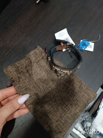 Браслет кожаный мужской с серебряным медведем