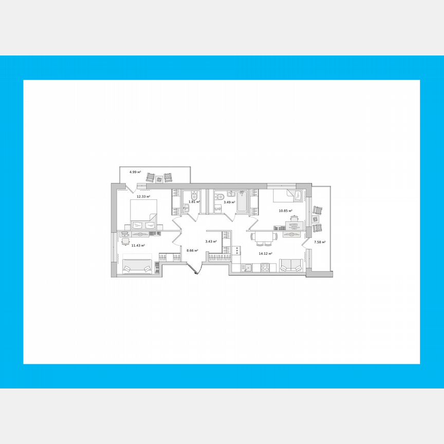 3-к. квартира, 65,7 м², 18/21 эт.