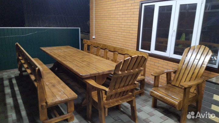 Стол с лавками 3 метра. Садовая мебель