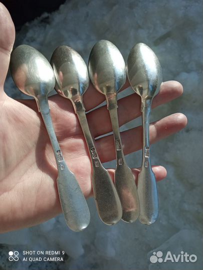 Серебряные чайные ложки 84пр 1876 г, 38гр