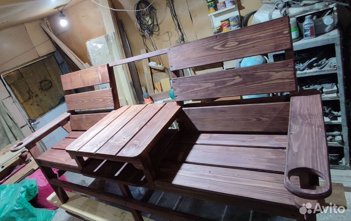 Лавка деревянная со столиком