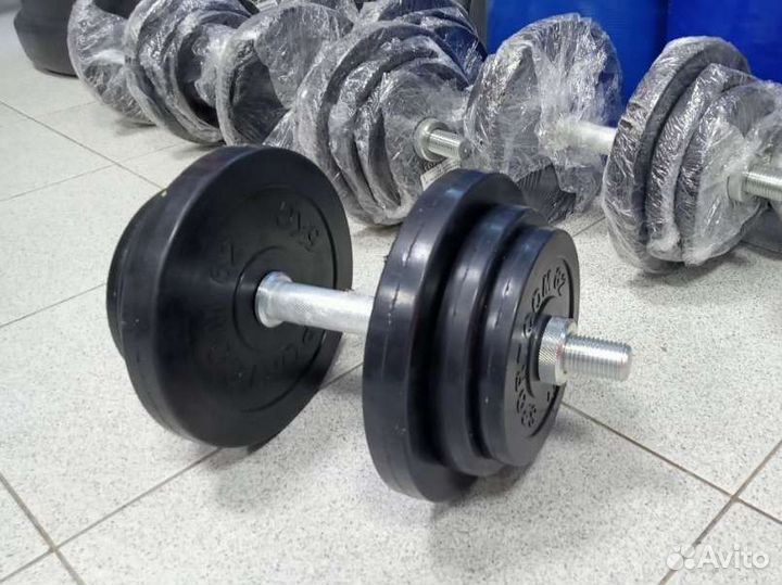 Гантели+ штанга 44 кг обрезиненные диски