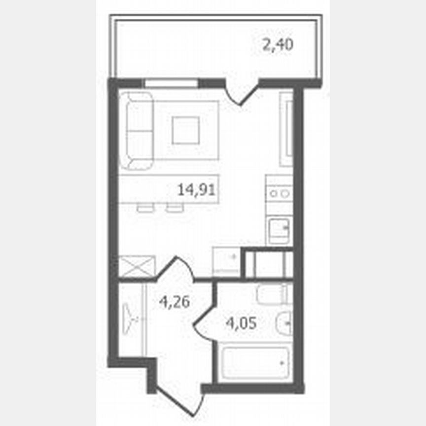 Квартира-студия, 25,6 м², 3/11 эт.