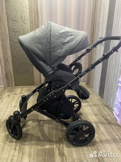 Коляска детская Indigo Mio 2в1 черная в коже