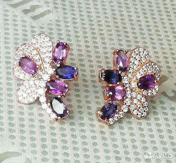 Серьги серебро аметист, иолит С319