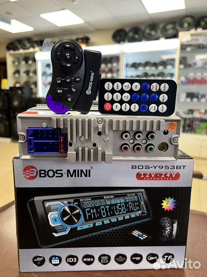 Магнитола Bos-mini 935, 12/24 В, блютуз, 2 пульта